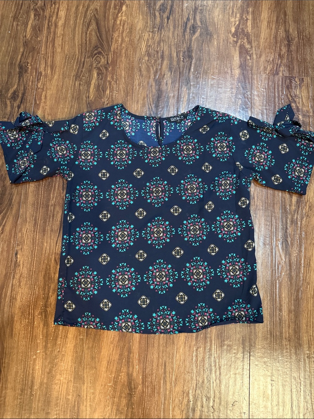 Women’s Navy Floral Cold-Shoulder Top